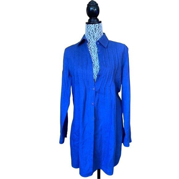 Armani Collezioni Linen Button Front‎ Tunic Sapphire Blue Size 8 - Picture 11 of 12